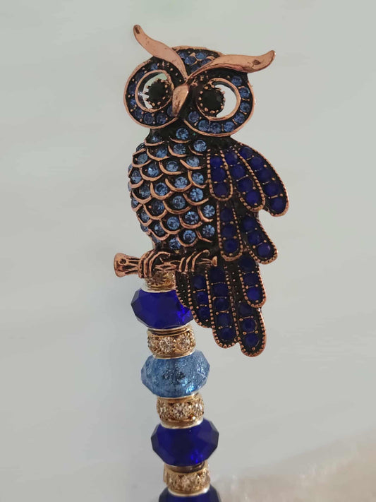 Night Watcher Beaded Roach Clip – Sapphire Owl Edition